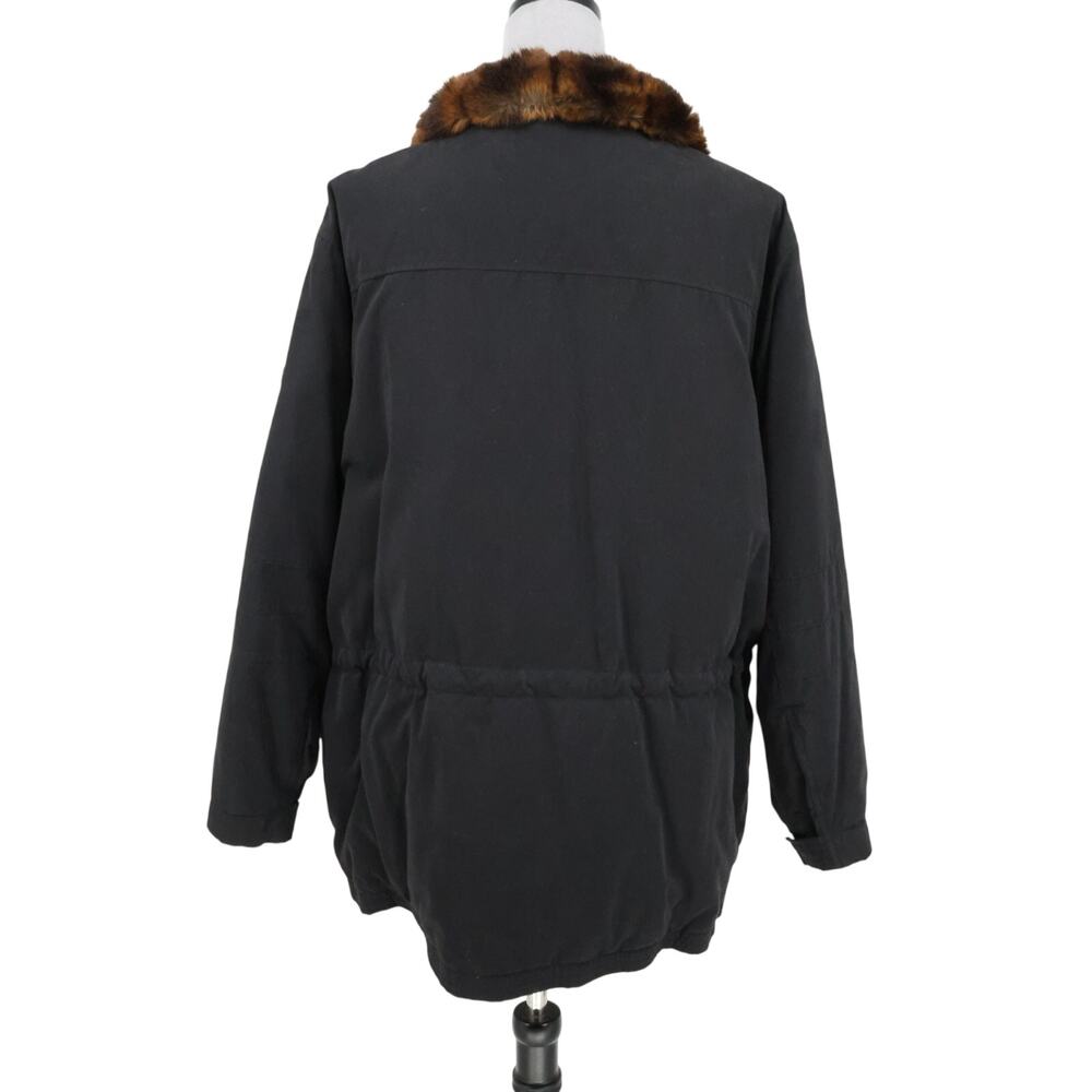 LRL Ralph Lauren Coat Womens Large Black Faux Fur Collar Zip Snaps Lined Jacket - Picture 3 of 16